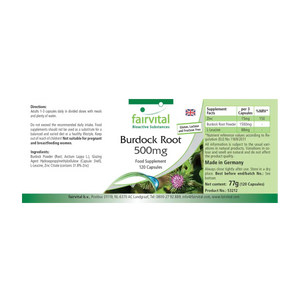 Burrerodekstrakt - 500 mg - Klettenwurzel, Burdock Root, 120 kapsler fra FairVital