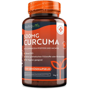 Gurkemeje, Curcuma 500 - 475 mg - curcumin med ingefær og peber - 120 veg kapsler fra NutraVita