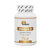 Indlæs billede til gallerivisning Omega-3, ren fiskeolie - 1000 mg - 300 softgel kapsler (3x100) fra Sowelo
