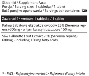 Saw Palmetto 600 mg - prostata sundhed - 120 tabletter fra Sowelo