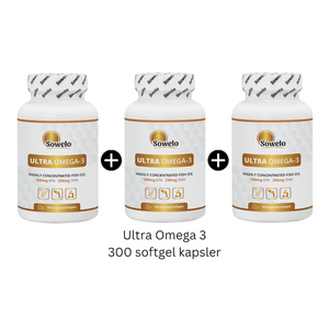 Omega-3, Ultra Omega-3 - 500 EPA/250 DHA - 300 softgel kapsler (3x100) fra Sowelo