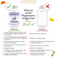 Indlæs billede til gallerivisning Magnesium Bisglycinat - 155 mg elementær magnesium - 365 veg-kapsler fra Vit4Ever
