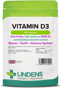D3-vitamin - 5000 IE - 300 kapsler fra Lindens