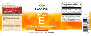 E-vitamin, naturligt - 1000 UI - 100 softgels fra Swanson