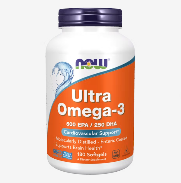 Omega-3-fiskeolie, Ultra Omega 3 - 500 EPA/250 EPA - 180 softgel kapsler fra Now Foods
