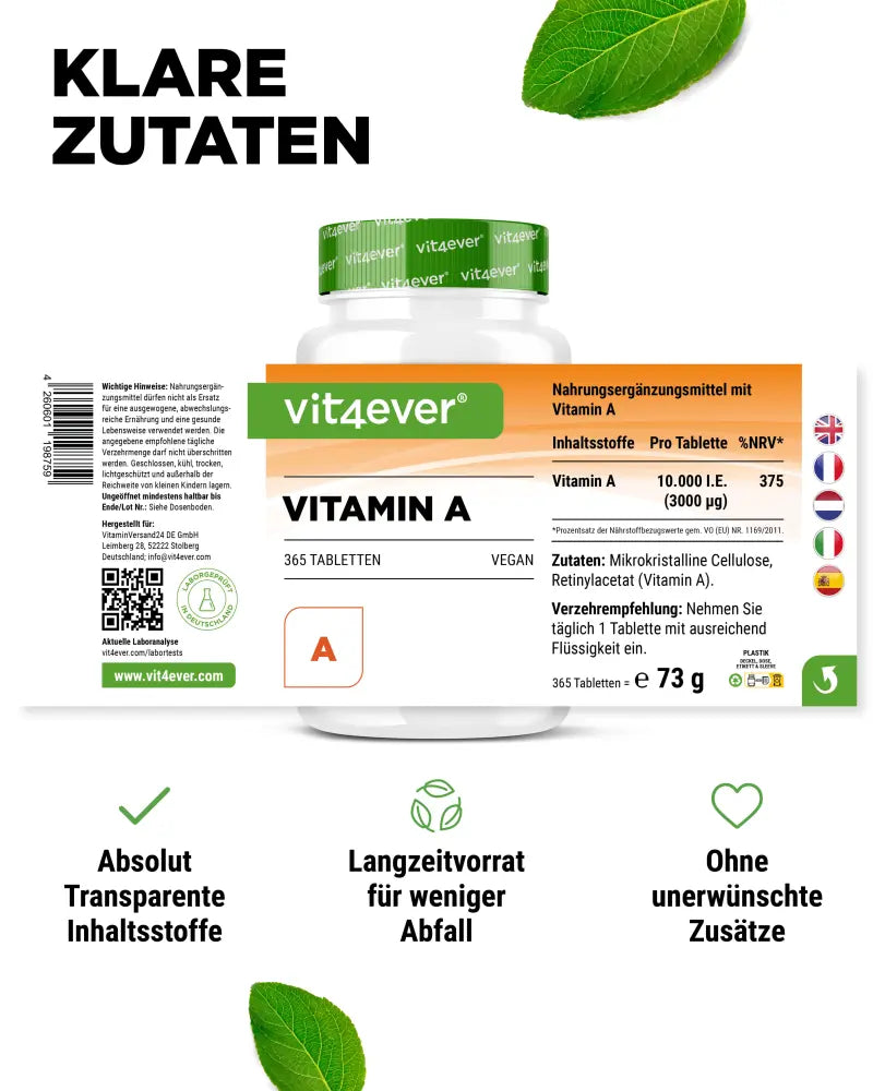 A-vitamin, Retinylacetat - 10.000 IE (375 mcg) - 365 tabletter fra Vit4ever