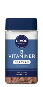 B-kompleks, B-vitaminer, veganske, 280 tabletter fra Livol