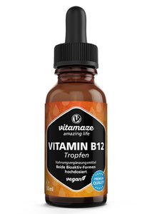 B12 vitamin dråber, 100 mcg pr dråbe, vegansk, 50 ml fra Vitamaze