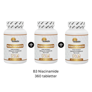 B3 Vitamin, Niacinamide 500 mg, 360 tabletter (3x120) fra Sowelo