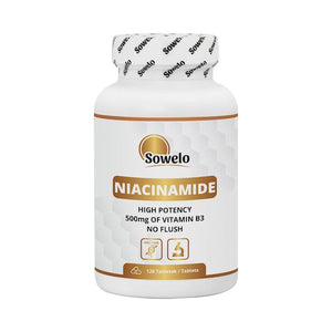 B3 Vitamin, Niacinamide 500 mg, 120 tabletter fra Sowelo