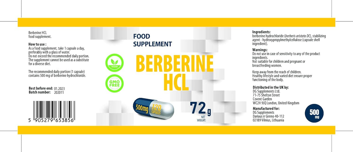 Bernerin Berberin HCl - 500 mg - 120 kapsler - DG Supplements – MT Health GmbH