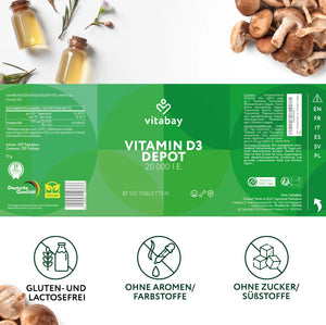 D3-vitamin, DEPOT - 20.000 IE - 120 tabletter fra Vitabay