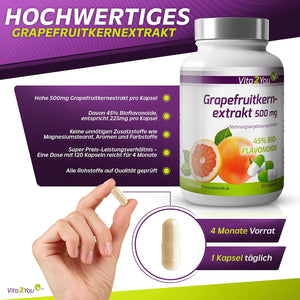 Grapefrugtkerne ekstrakt, 500 mg, 45% flavonoider - 120 kapsler