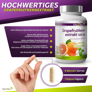 Grapefrugtkerne-ekstrakt - 500 mg (45% flavonoider) - 120 kapsler fra Vita2you