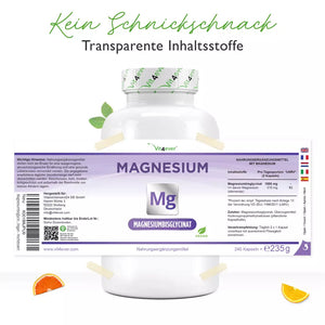 Magnesium Bisglycinat, 155 mg elementær magnesium per kapsel  - 240 veg kaspler fra Vit4Ever