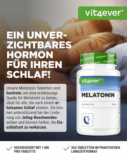 Melatonin - 1 mg - vegansk, 365 tabletter fra Vit4ever
