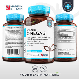 Omega 3 ren fiskeolie, 2000 mg - 240 softgel kapsler
