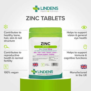 Zinktilskud, Zinc Citrate - 50 mg - 100 tabletter fra Lindens