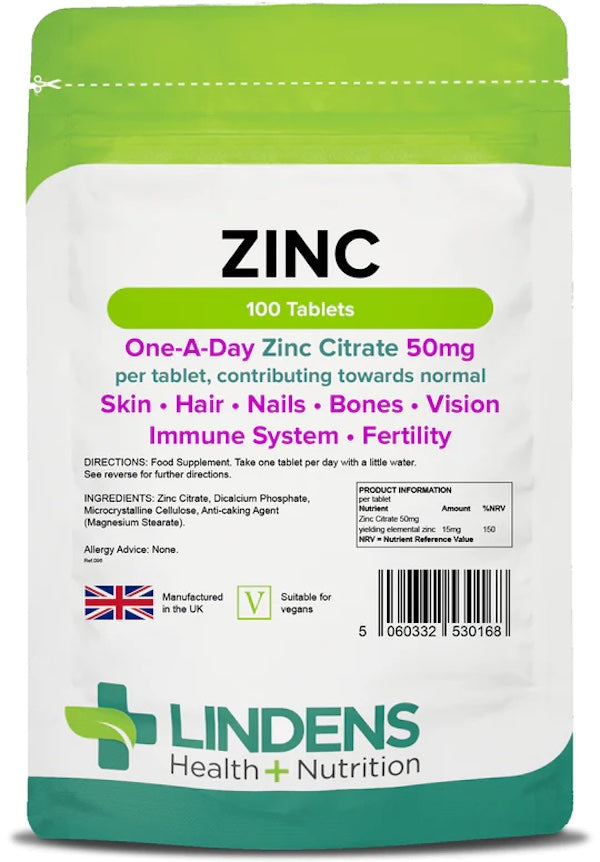 Zinktilskud, Zinc Citrate - 50 mg - 100 tabletter fra Lindens