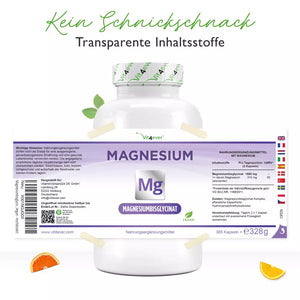 Magnesium Bisglycinat,  155 mg elementær magnesium per kapsel  - 240 veg kaspler fra Vit4Ever