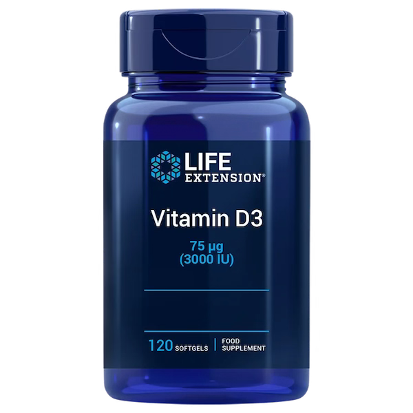 D3 vitamin, 75 mcg (3000 IU), 120 softgel vegetariske kapsler