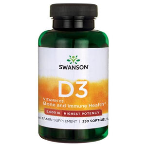 D3-vitamin - højpotent 5000 IU (125 µg) - 250 softgel kapsler fra Swanson