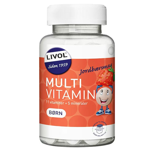 Multivitamin, fra Livol til børn, 150 tabletter - med jordbærsmag